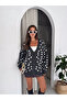 Women's Gray Polka Dot Oversized Buttoned Cotton Knitwear Cardigan - 6