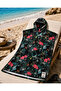 Printed Towel Poncho, 80X100 Oversized Beach, Pool and After-Bath - Black Tropical Floral Pattern - Defoludur - 5