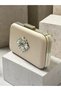 Skin Color Striped Satin Silver Detailed Crystal Stone Chain Strap Women's Evening Dress Bag Wedding Engagement Graduation - 2
