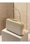 Skin Color Striped Satin Gold Detailed Crystal Stone Chain Strap Women's Evening Dress Bag Wedding Engagement Graduation - 2