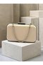 Skin Color Striped Satin Silver Detailed Crystal Stone Chain Strap Women's Evening Dress Bag Wedding Engagement Graduation - 6