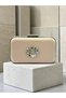 Skin Color Striped Satin Silver Detailed Crystal Stone Chain Strap Women's Evening Dress Bag Wedding Engagement Graduation - 3