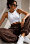 Side-Tied Draped Viscose Knitted Mixed Brown Shalwar Trousers - 2
