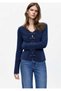 Women's Ecru Wide Collar Stone Detailed Bearded Knitwear Cardigan