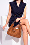 Women's Genuine Leather Suede Textured Metal Accessory Detailed Long Strap Daily Bag Teron Tan Suede