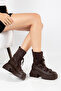 Dark Brown Thick-Soled Lace-Up Women's Boots - 2