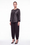 Women's Black Seasonal Faux Leather Asymmetrical Button Detailed Top and Bottom Set - 2