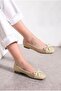 Daily Women's Flat Shoes with Adjustable Buckle, Single Strap, Low Heel, Blunt Toe, Stone Decorated Shoes 287 - 4