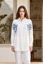 Stone Detailed Floral Patterned Shirt 17601 White02