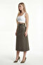 Women's Khaki Summer Skirt with Flexible Waist Belt and Zipper 36-48 - 3