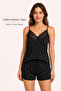 Milan Fabric Heart Patterned Collar Lace Soft Textured Summer Pajama Set Black - 4