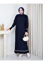 White Stripe Stone Detailed Knitwear Dress Navy Blue