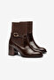 Bitter Brown Shiny Belt Buckle Detailed Thick Heeled Boots