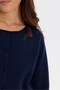 Women's Crew Neck Knitted Rose Embroidered Short Wool Cardigan Navy Blue - 4