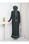 White Stripe Stone Detailed Knitwear Dress Gray - 7