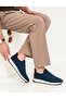 Men's Navy Blue Knitwear Genuine Leather Summer Slip-On Shoes - 2