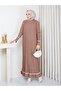 White Stripe Stone Detailed Knitwear Dress Tan - 2