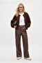 Women's New Keep Side Slit Soft Textured Dark Brown Basic Knitwear Cardigan - 2