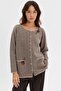 Women's Crew Neck Knitted Rose Embroidered Short Wool Cardigan K.Beige - 2
