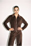 Brown Velvet Zippered Double Tracksuit Set - 2