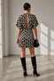 Women's Patterned Double-Breasted Belted Mini Dress Lnc34 - 2