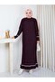 White Stripe Stone Detailed Knitwear Dress Plum