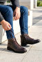 Brown Genuine Natural Leather Men's Boots with Lace-Up and Zipper Closure, Fur Plush Lining, Real Printed Leather Men's Winter Spring Boots - 2