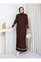 White Stripe Stone Detailed Knitwear Dress Brown