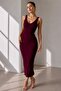 Women's V-Neck Ribbed Long Knit Dress Lnc34 - 3