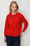 Women's Crew Neck Side Knit Embroidered Wool Cardigan Coral - 3