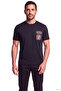 Men's Regular Fit Embroidered Logo Patterned Round Neck Thick Cotton Fabric Short Sleeve Navy Blue T-Shirt