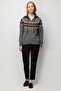 Women's Hooded Robe Jacquard Wool Cardigan Smoked - 3
