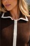 Polo Collar Double-Way Zipper Contrast Piping Ribbed Long Sleeve Knitwear Cardigan Aw26Hi0015 - 3