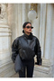 Oversized Leather Jacket with Front Flap