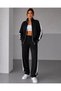 Women's Two-Piece Set with Elastic Waist, Stripe Detail, High Collar, Zipper, Pockets, Wide Leg Sweatpants Set