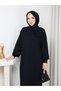 Knitted Dress with Roses on the Chest, Black - 2