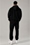 Men's Printed Oversize Zipper Hooded Sweatshirt, Crew Neck T-Shirt and Rubber Cuff Sweatpants Three-Piece Set - 2
