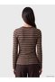 Brown Crew Neck Striped Women's Bodysuit - 4