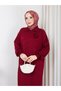 Rose Embellished Knitwear Dress Burgundy - 5