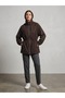 Stone Printed Hooded Drawstring Waist Zippered Coat 10720