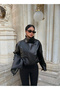 Oversized Leather Jacket with Front Flap - 7