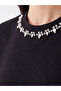 Özmarka New Season Black Crew Neck Beaded Embroidered Blouse - 3