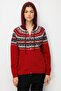 Women's Hooded Robe Jacquard Wool Cardigan Red - 3