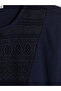 Vizyon New Season Navy Blue Tie-Neck Embroidered Blouse - 7