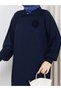 Knitted Dress with Roses on the Chest, Navy Blue - 6