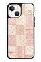 iPhone 13 Mini Glossy Phone Case with Pink Lace Patchwork Design