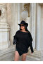 Black Ruffled Soft Asymmetrical Knitwear