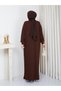 Knitted Dress with Roses on the Chest, Brown - 7