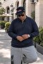Men's Winter Thick Plus Size Navy Blue Sweatshirt - 5