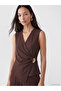 Özmarka New Season Brown Double-Breasted Collared Gathered Blouse